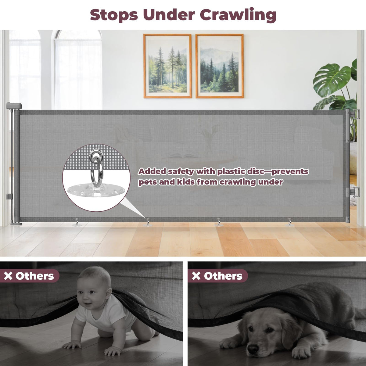 96" Retractable Baby Gate (Gray / 34" Tall x 96" Wide)