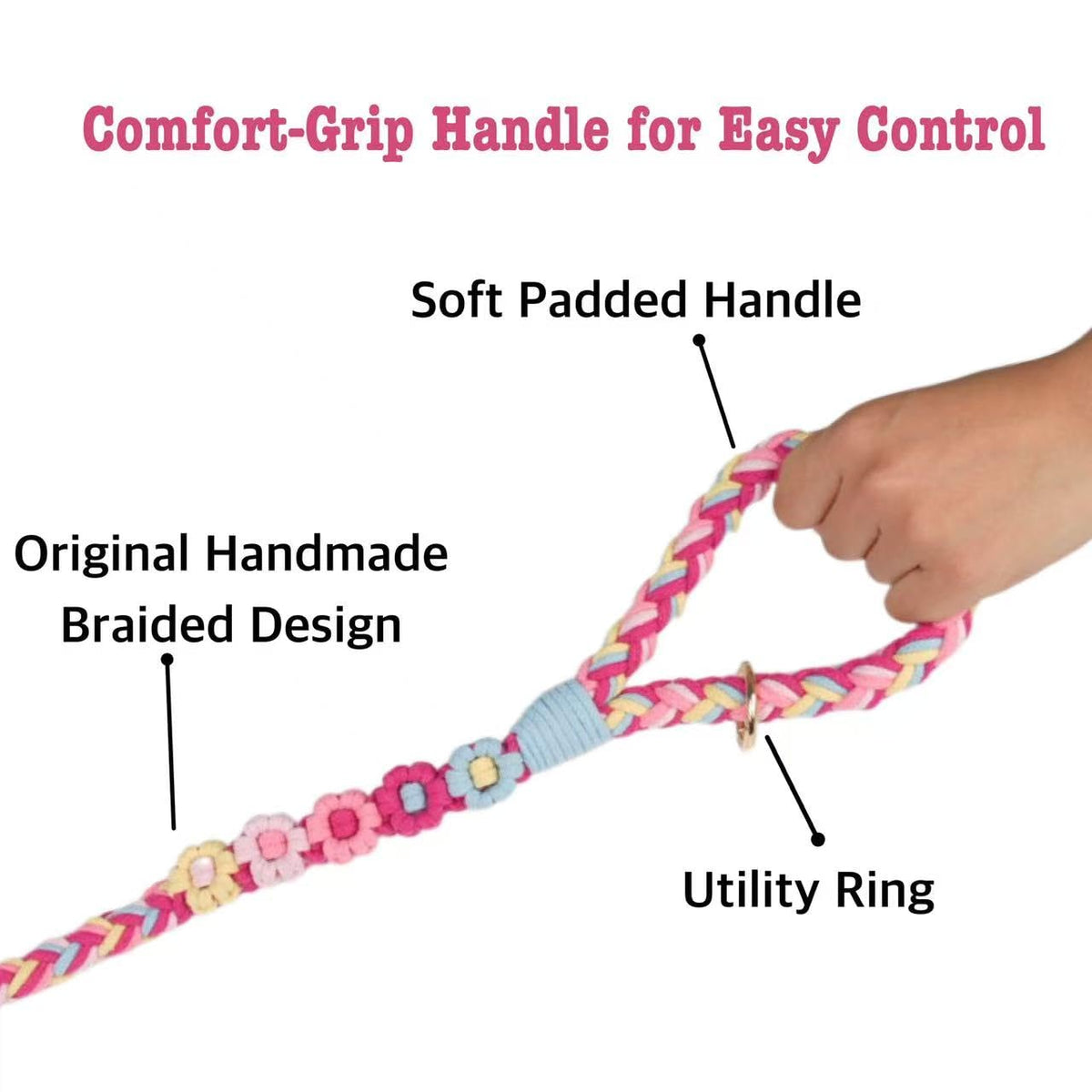 5FT Braided Cotton Rope Leash for Small (Candy Blossom)
