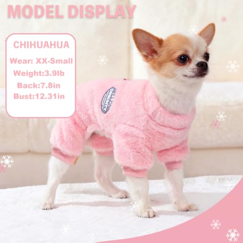 Fleece Dog Pajamas Winter Warm Dog Sweater for Small Dogs Thermal Coat (Pink / Small)