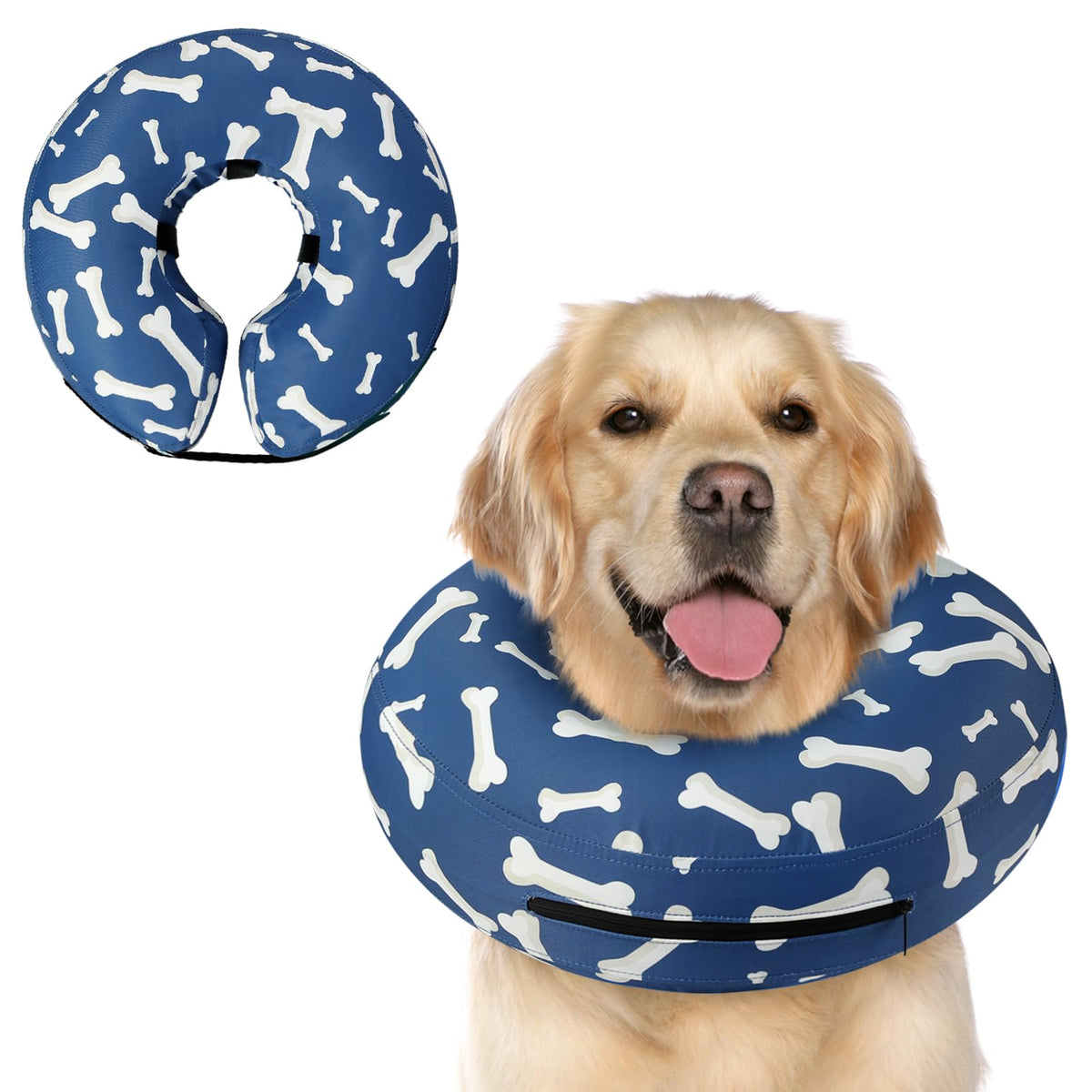 Inflatable Dog Cone Alternative After Surgery (T Bone Navy / XL(Neck 14"-18"))