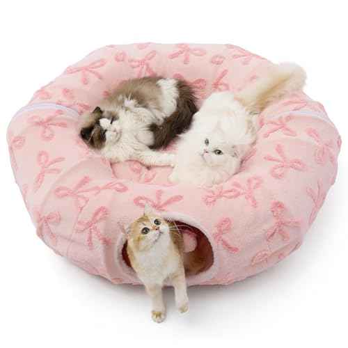 Lesure Donut Cute Jacquard Large Cat Tunnel Bed Kitten Toys for Dog Bunny (large (39.5"L x 39.5"W x 10"H) / Bow Pink Taffy)