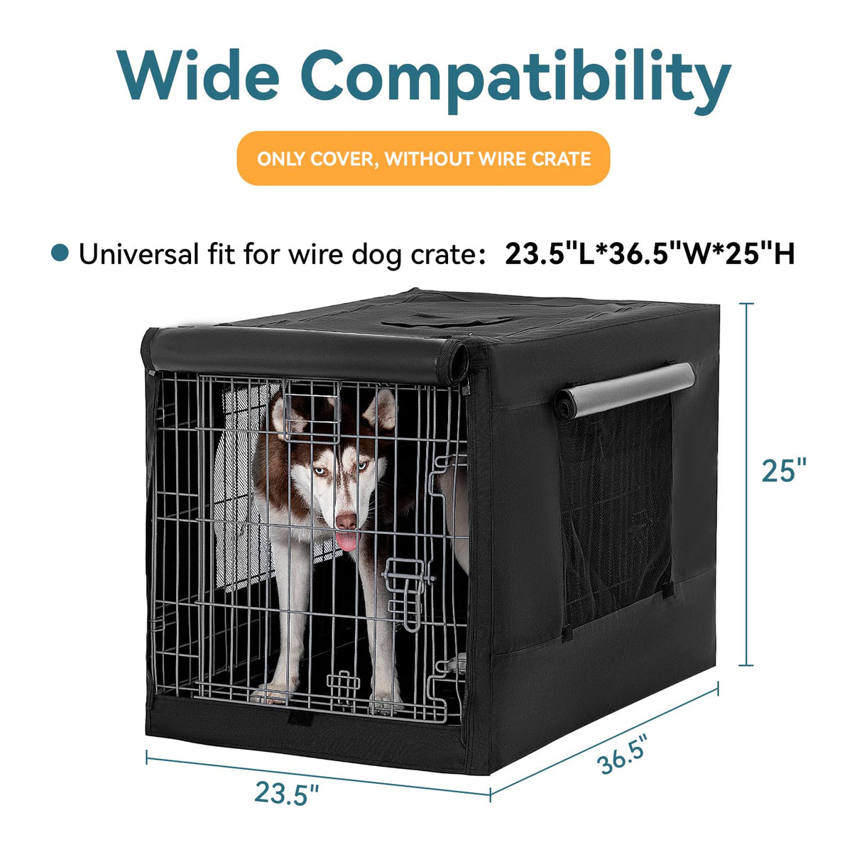 Dog Kennel Cover for Wire Dog Crate (36.5"L x 23.5"W x 25.0"H / Black(single door))