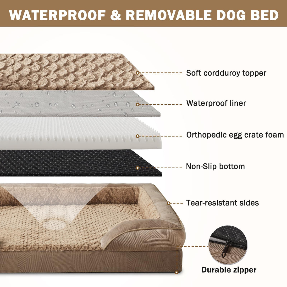 Jumbo Orthopedic Dog Bed for Extra Large Dogs (Brown / XL-PLUS (45"x 32"x 7.5"))