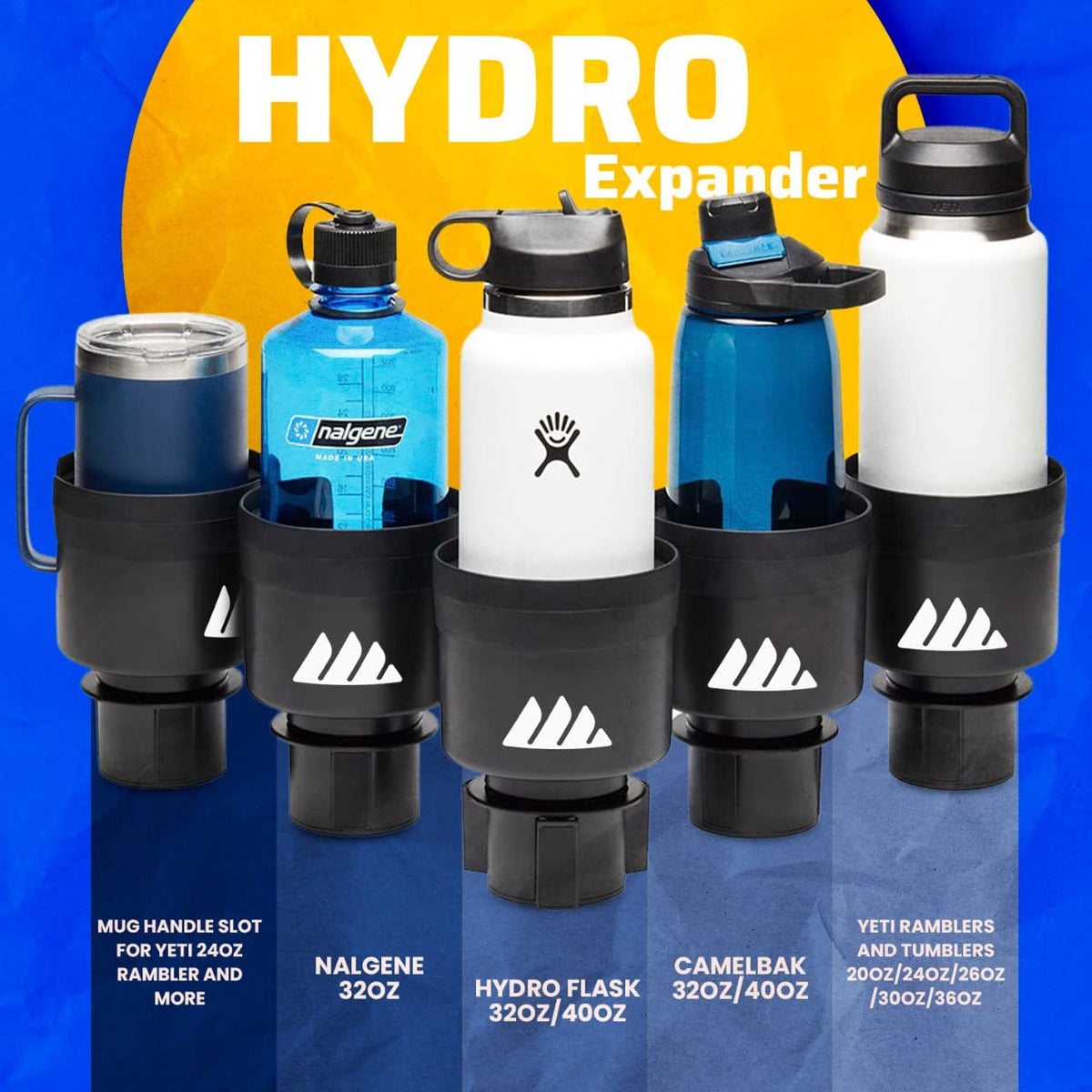 Car Cup Holder Expander for Hydro Flask & Large Water Bottles (Black)