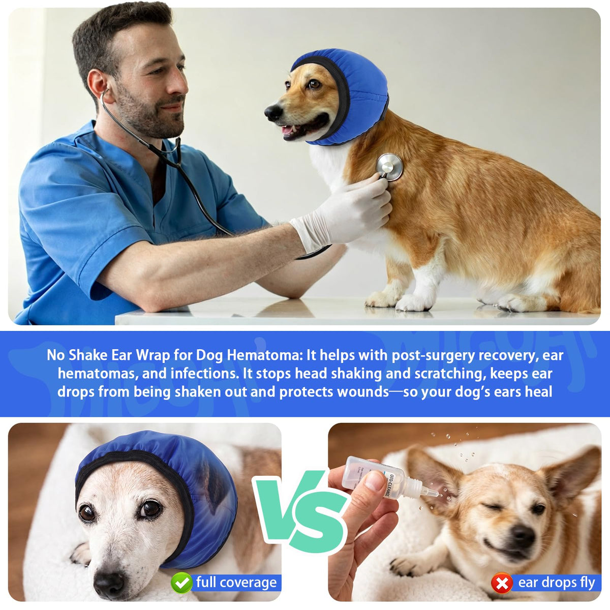 Dog Ear Cover for Noise & Anxiety (Blue / Large (Head: 15.7"–21.7"/40-55cm))