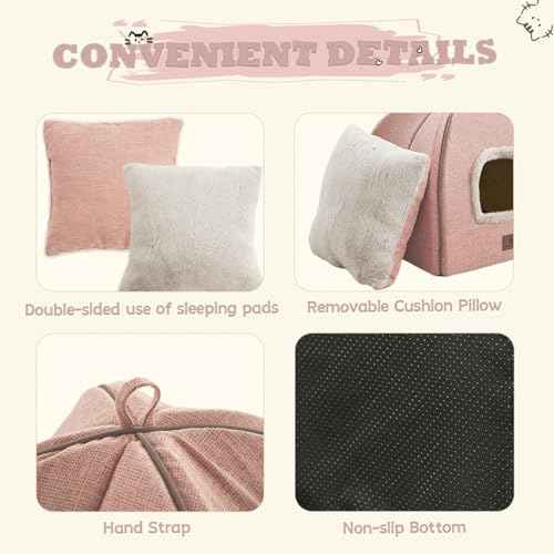 Cat Beds for Indoor Cats (light pink / 15"D x 15"W x 15"H)