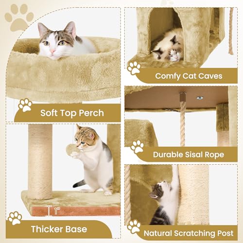 58.5inch Large Cat Tree Tower Condo for Indoor Cats (58.5in / Light Yellow)