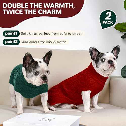 Dog Sweater 2 Pack for Medium Dogs (Red & Green / Medium)