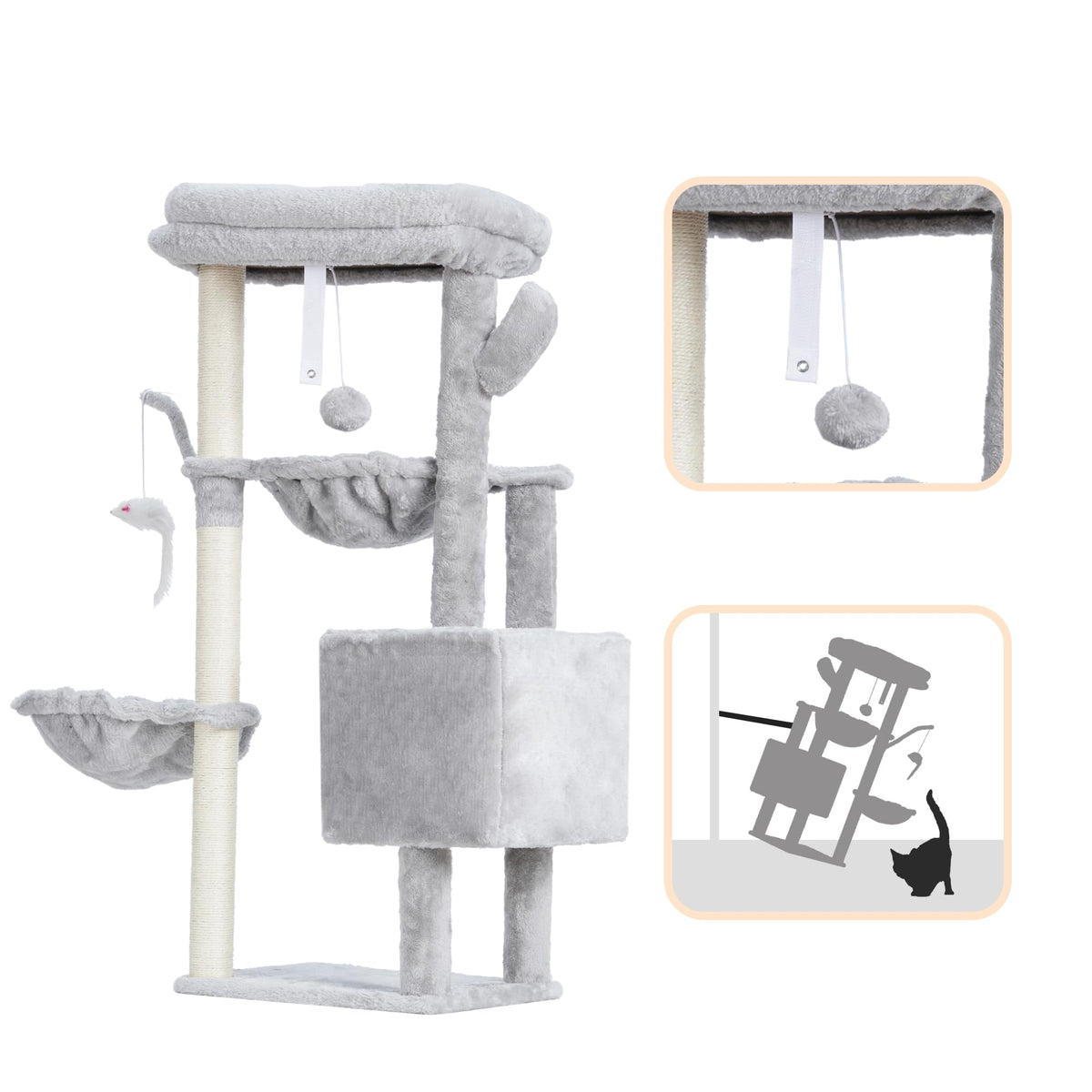 Cat Tree 40" Tower with All (Light Gray / 40 inch)