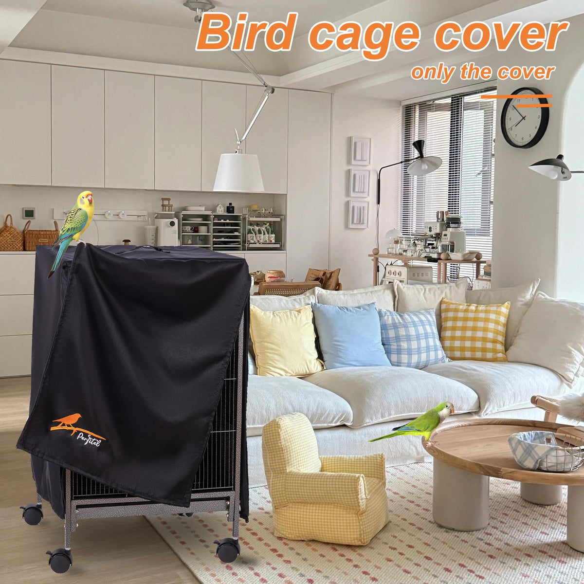 Small Black Blackout Bird Cage Cover (17.9"L x 17.9"W x 30.3"H)