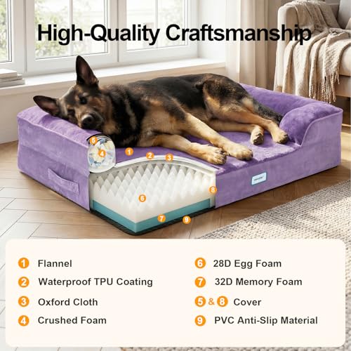 Orthopedic Extra Large Dog Bed Couch (44" x 29" x 7" / 06-Purple)