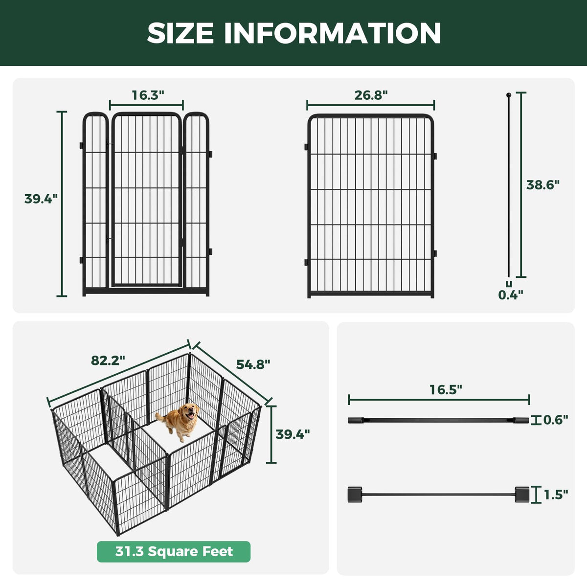 Homeplus Indoor Dog Playpen with Divider Connectors (Black / 40"H)