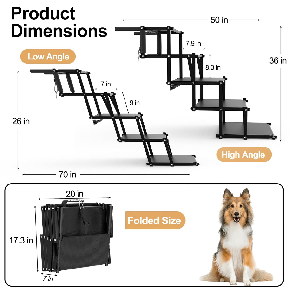 Extra Wide 20" Dog Stairs for Large Dogs (5-Steps Extra-Wide)