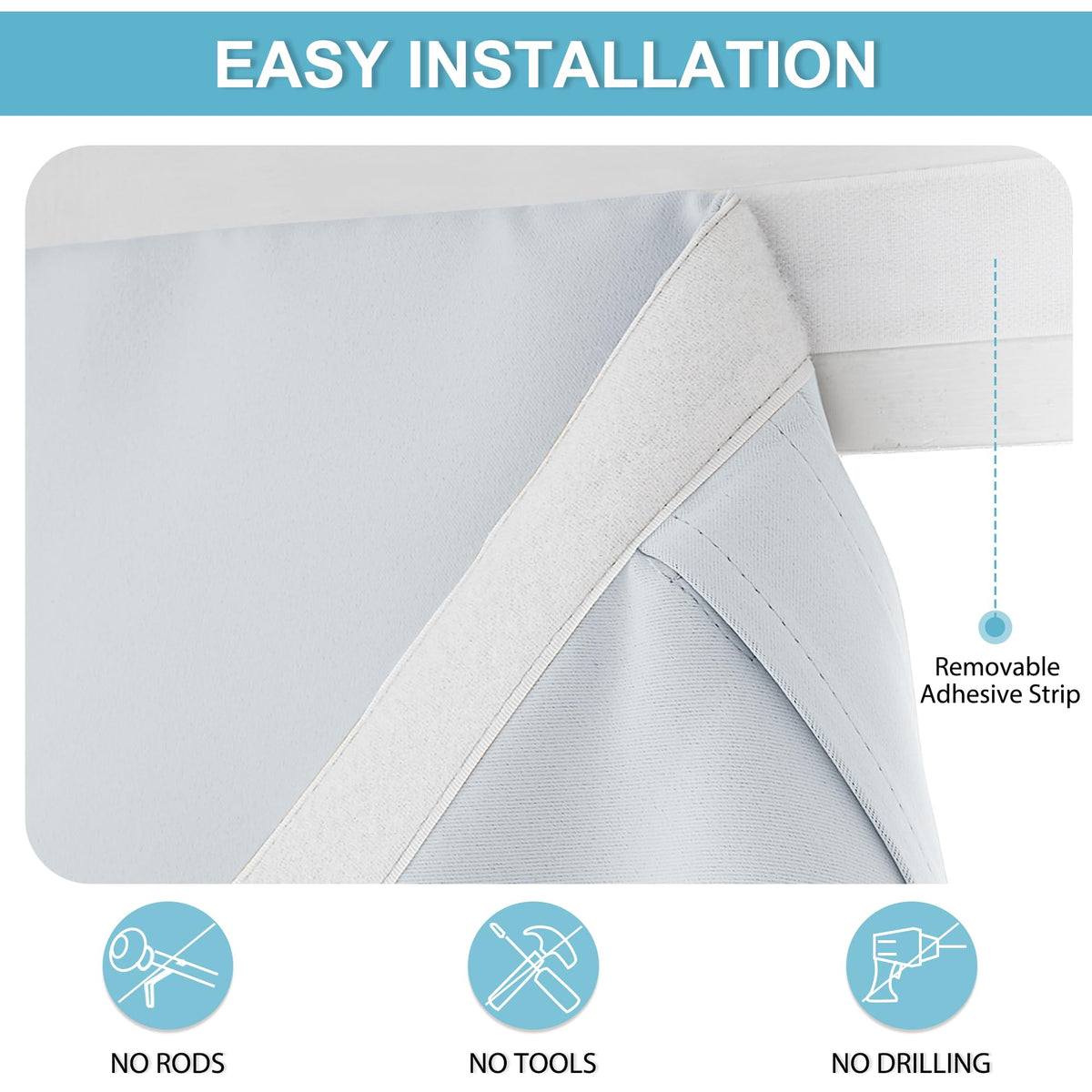 Adhesive Blackout Curtains 72 inches Long for Living Room Office (Greyish White / 42"W x 72"L (Pack of 1))