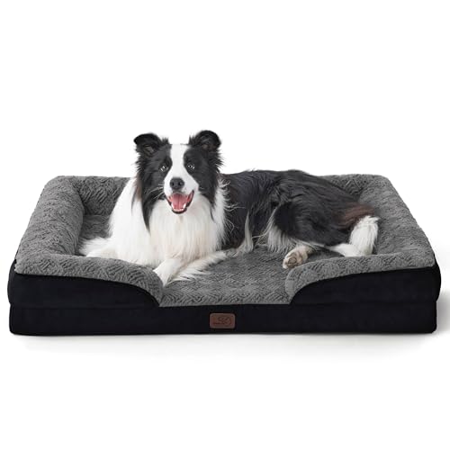 Orthopedic Dog Beds Large Sized Dog Washable Original Design (Plush-Black / 35"l X 25"w X 6.5"th)