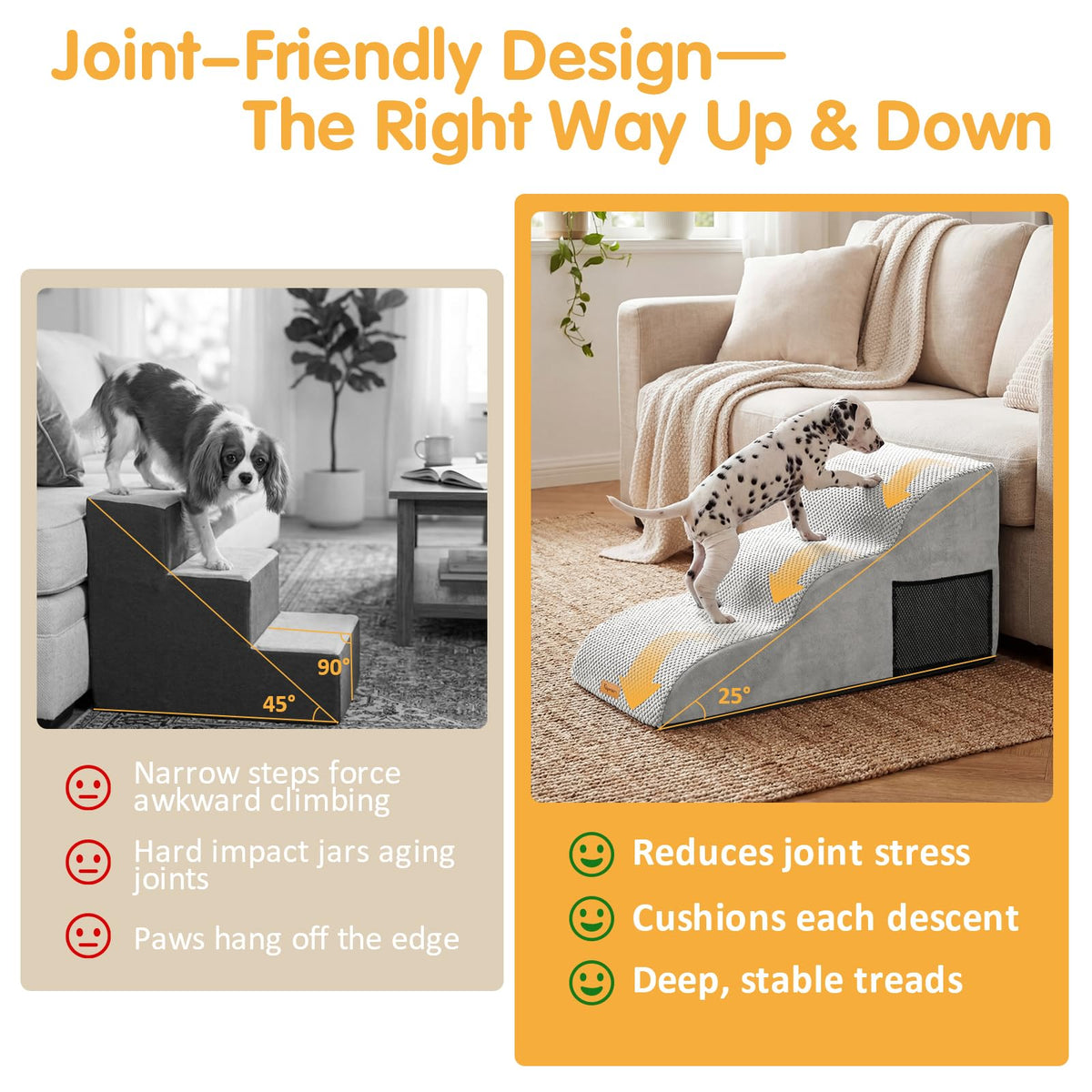 High Density Extended Foam Dog Ramp&Steps 3 Tiers (Light Grey / 33.1*15.7*15.7)