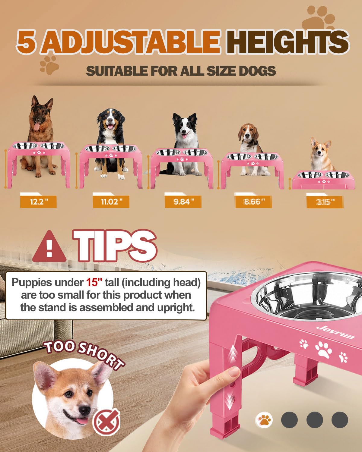 Elevated Dog Bowls for Medium Large Size Dogs (Pink / Medium Large)
