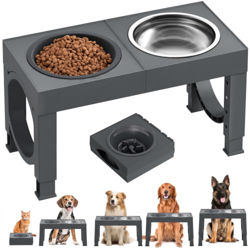 Elevated Dog Bowls Large Breed Raised Dogs Bowl Stand Large (D-Grey)