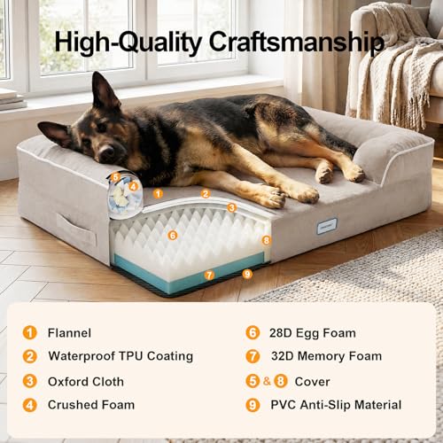 Orthopedic Extra Large Dog Bed Couch (44" x 29" x 7" / 04-Beige)