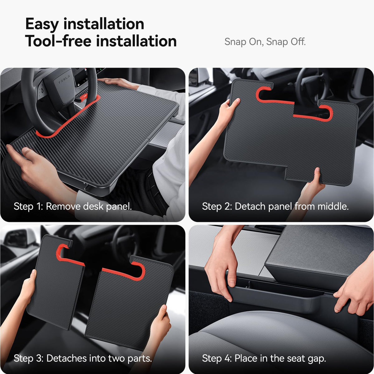 2-in-1 Car Steering Wheel Desk Tray & Car Seat Gap Filler Organizer – Foldable Carbon Fiber Look Table for Laptop, Eating, Writing – for Standard Round Steering Wheels (Orange)