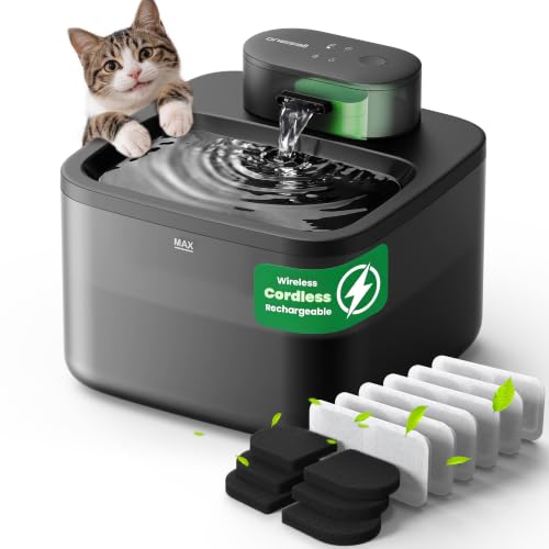 2.2L Wireless Cat Fountains with 6 Filters for Small Cats & Dogs