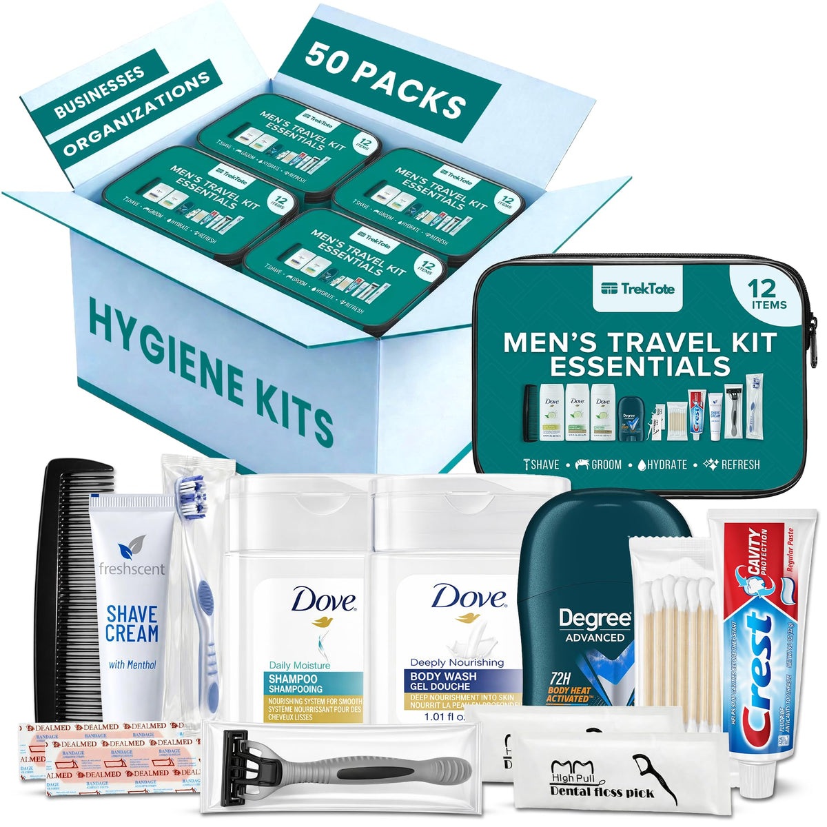 Bulk Hygiene Kits for Men Premium Name Brand Care Package Outreach 50 Pack (50 Pack)