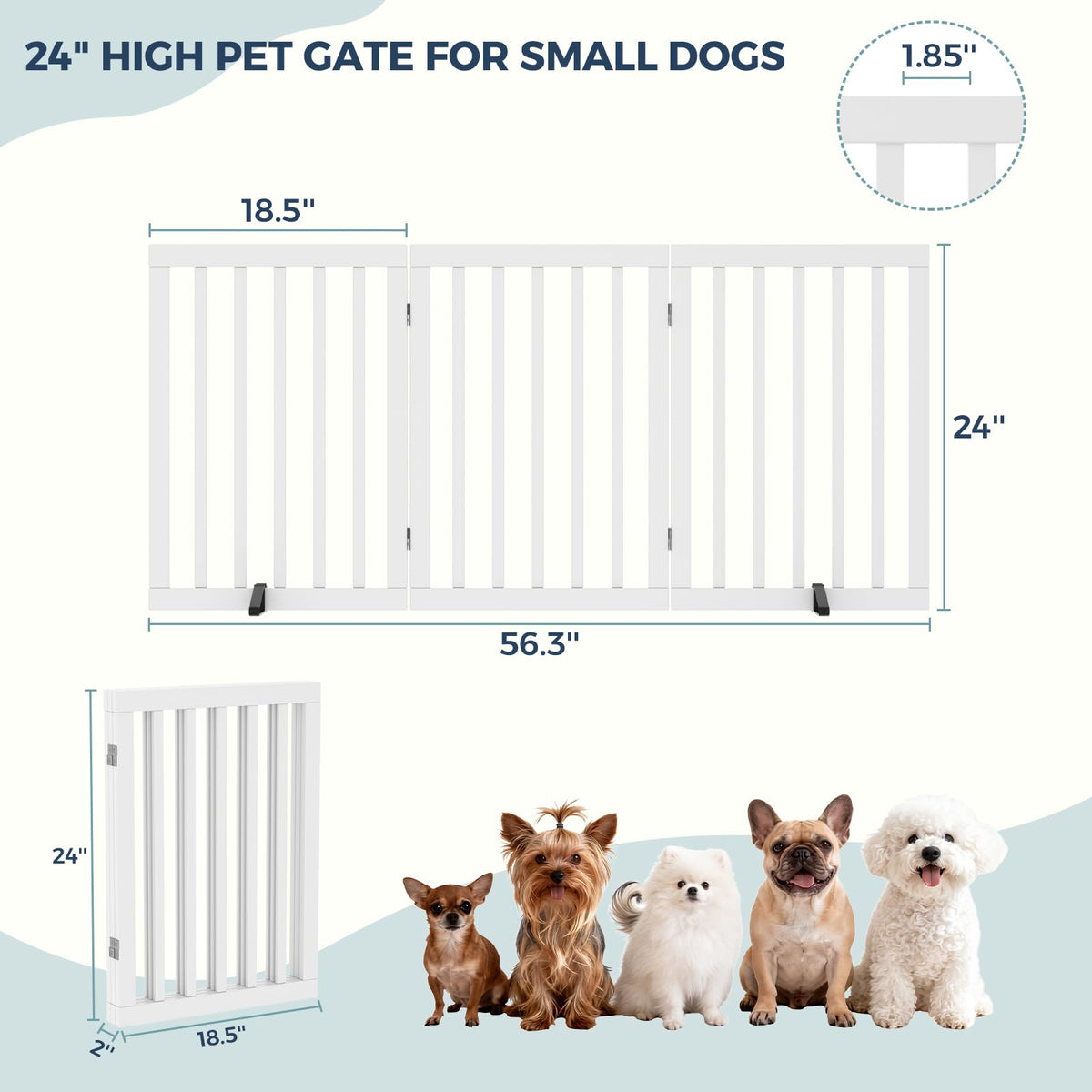 Dog Gate Indoor (White / 56"Wx24"H, 3-Panel)