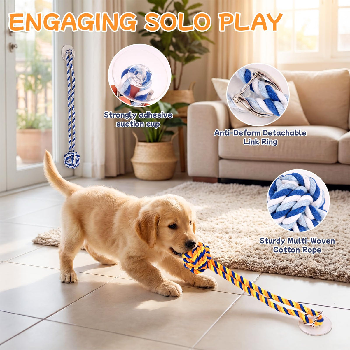 Dog Rope Toy with Suction Cup Interactive Tug of War Toy 2Pcs (suction cup)