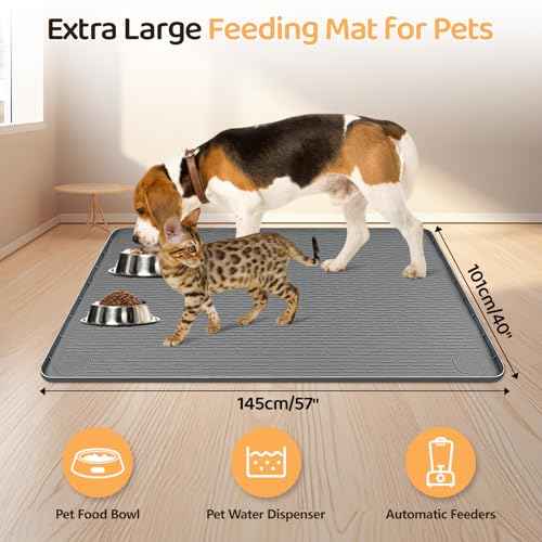 Dog Food Mat 57''x40'' Extra Large Dog Mat for Food and Water (57"L x 40"W / Dark Grey)