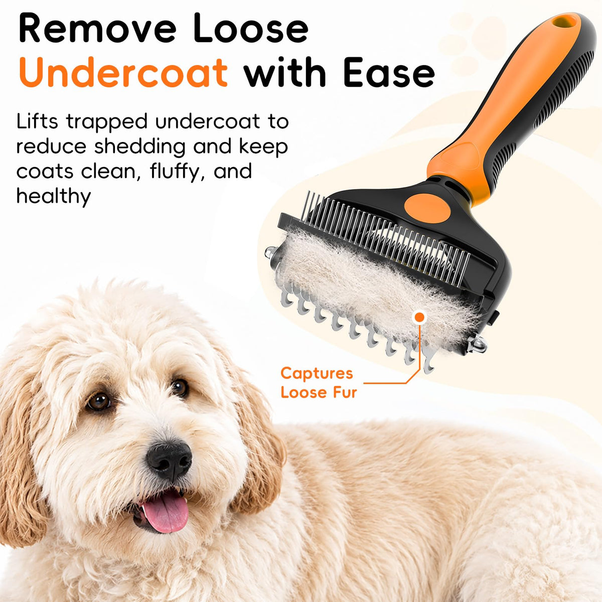 3-in-1 Professional Pet Grooming Brush for Dogs & Cats – Dematting Comb, Undercoat Rake & Deshedding Tool for Long & Short Hair, Heavy Shedding & Matted Fur (Organge) (Organge)