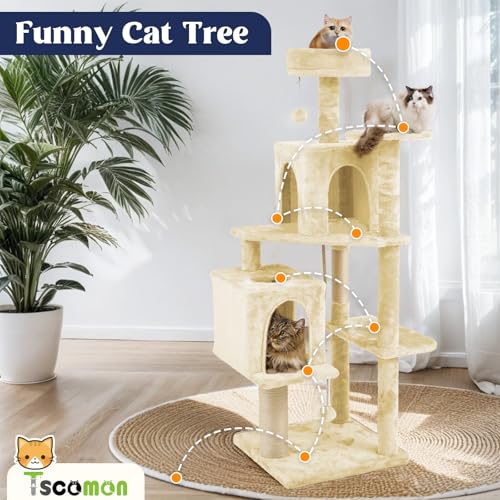 58.5inch Large Cat Tree Tower Condo for Indoor Cats (58.5in / Beige Almond)