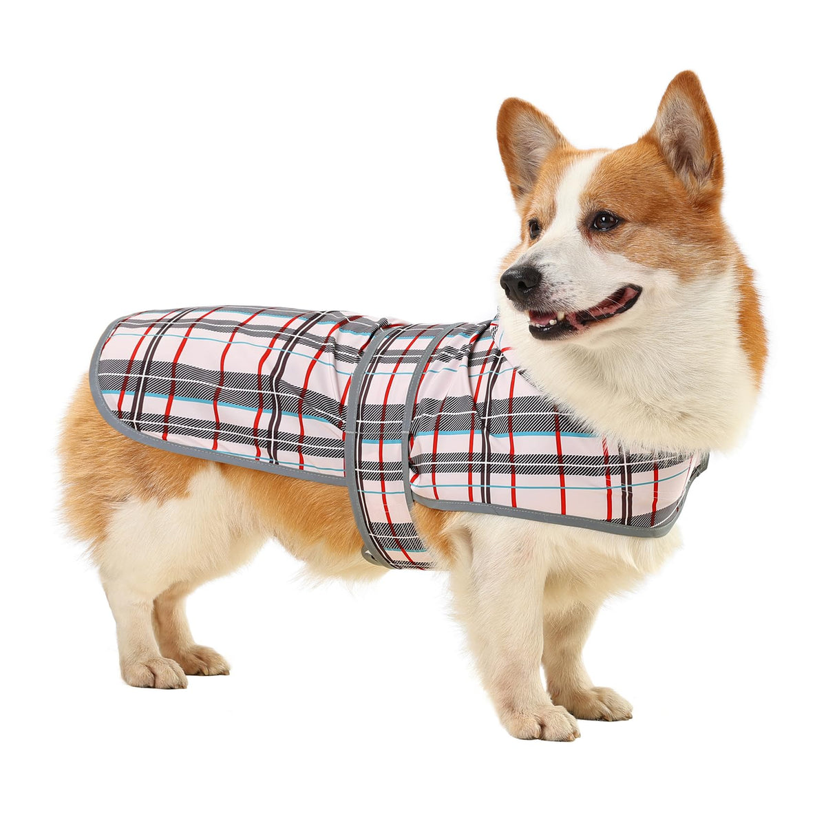 Dog Raincoat for Large Dogs Waterproof Jacket Hooded Rain Coats with Reflective Strips Leash Hole & Poncho Adjustable Fit (Khaki Plaid / Large)