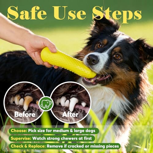 Natural Rubber Dog Chew Toys Tough Dog Toys for Aggressive Chewers (Yellow-Bone)
