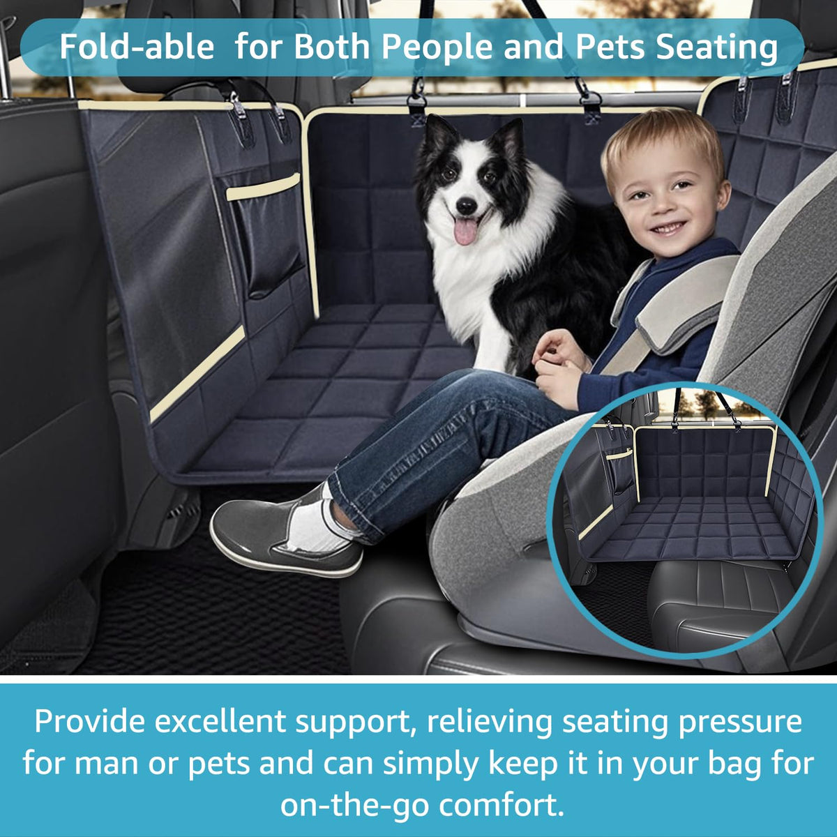 Dog Car Seat Covers for Back Seat (Black Hard Bottom / Truck)