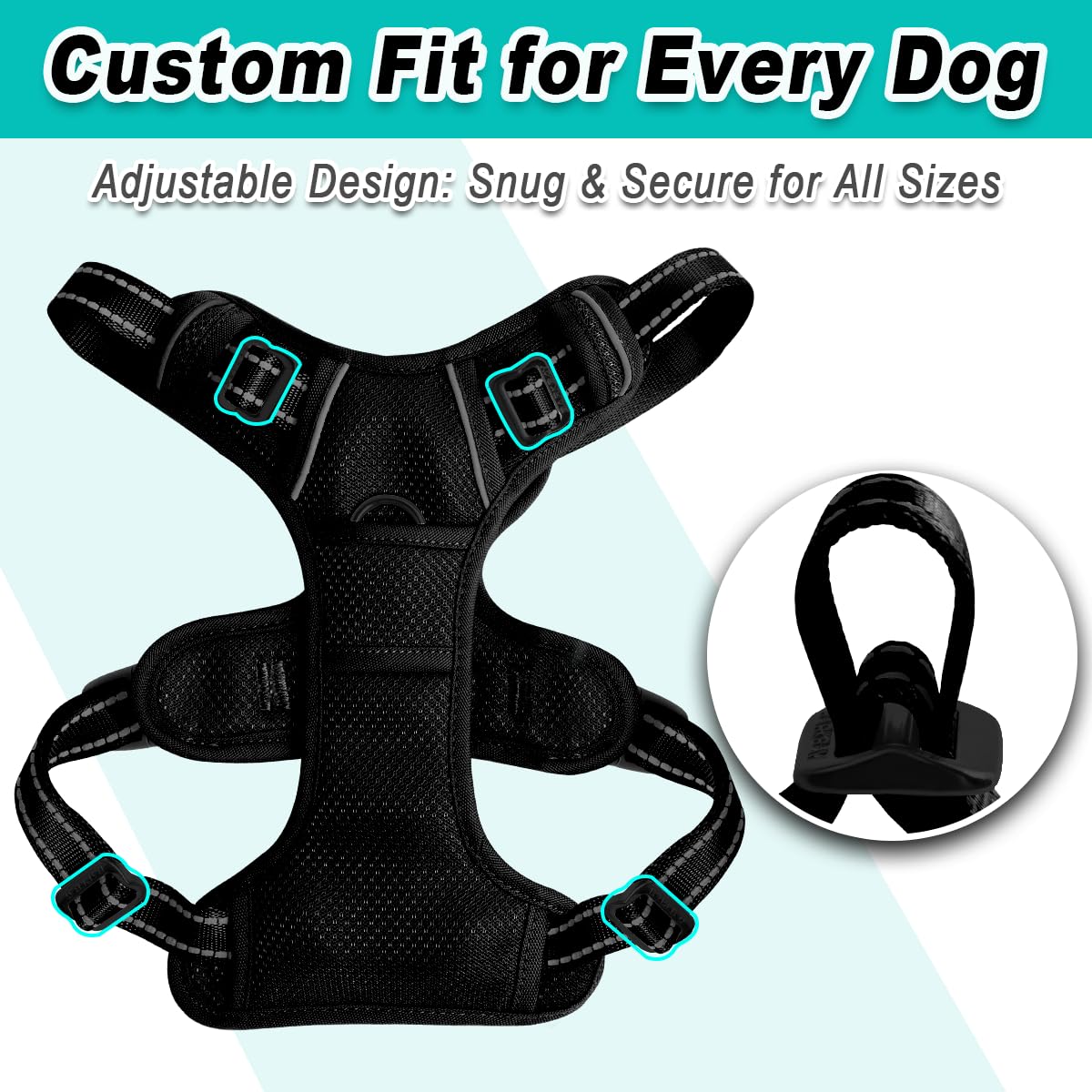 Dog Harness for Medium Sized Dog No Pull Mesh 2 Clips Dog Vest (Black-Mesh / Medium)