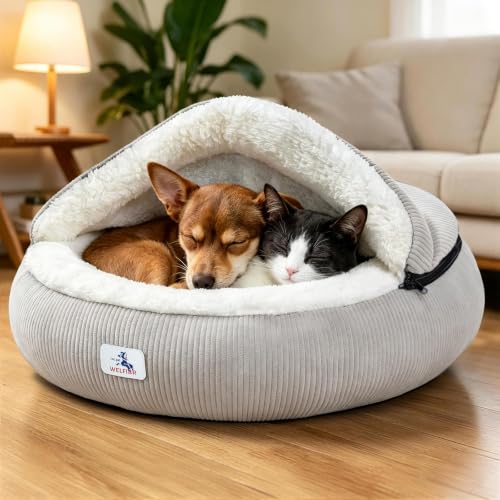 Calming Cozy Dog Cave Cover Bed (Light Grey)