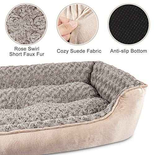 Rectangle Dog Bed for Large Medium Small Dogs (Beige / S(20"x 19"x 6"))