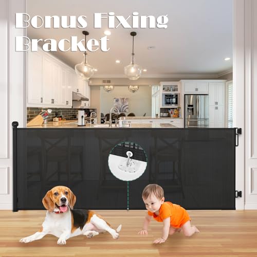 Retractable Baby Gate for Stairs (Black / 110" Wide x 34" Tall)