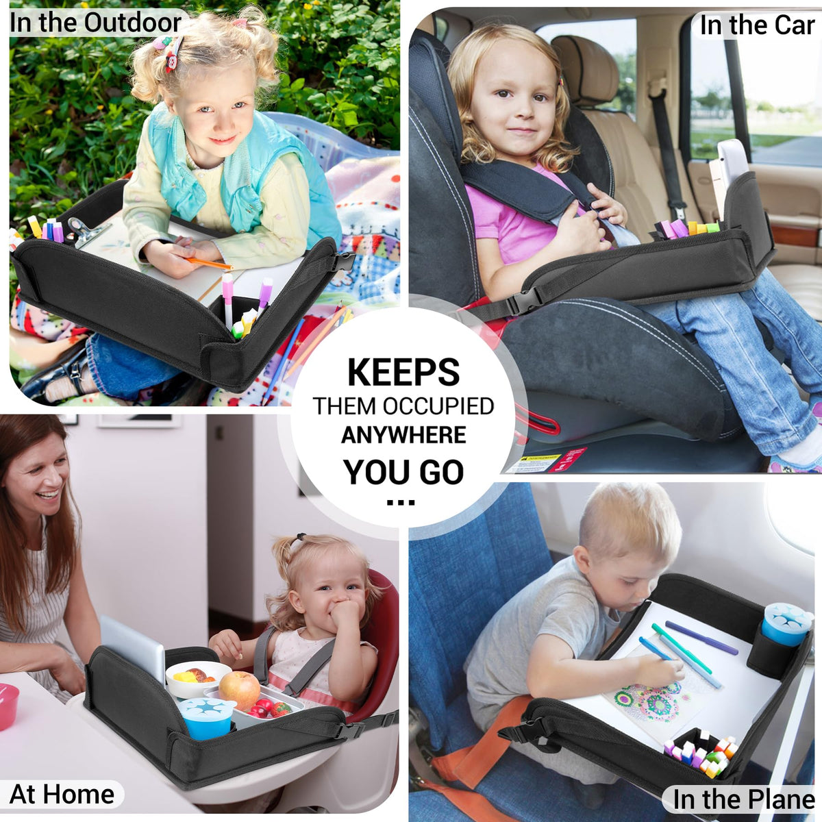 Kids Travel Tray for Toddler Car Seat (Black-1)