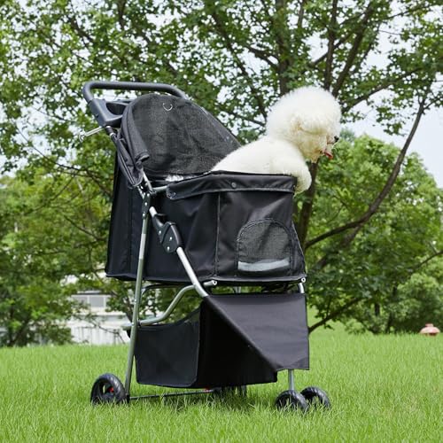 3 Wheel Pet Stroller for Dogs and Cats (Matte Black / 29.1" x 17.7" x 39.4")