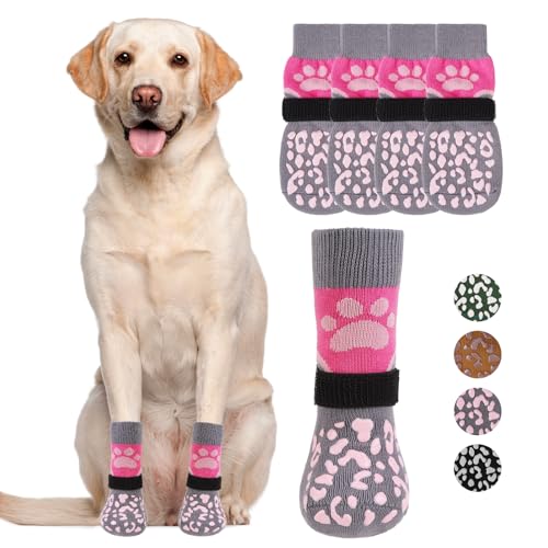 Dog Socks Shoes for Hot Pavement (Pink+Grey / X-Small(4 Pack))