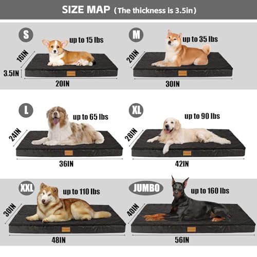 Orthopedic Medium Dog Bed Washable Pet Sofa Mat 30''X20''Black (30"L x 20"W x 3.5"Th / Black)