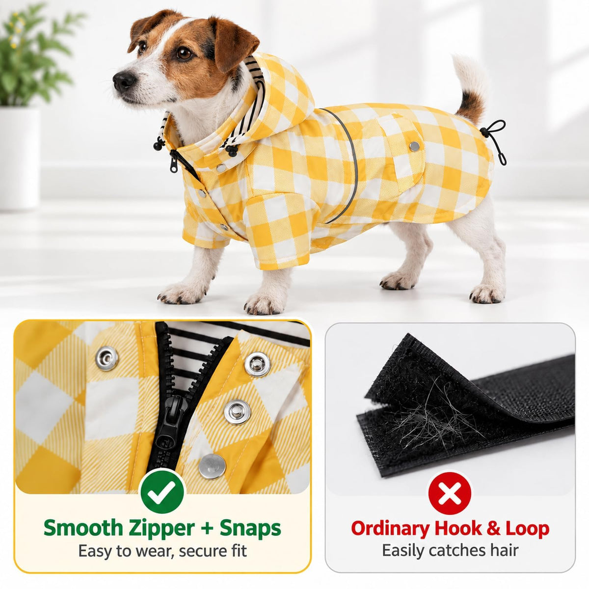 Dog Rain Coat Waterproof Raincoat Puppy Jacket with Buttons Zipper Hood Drawstring Fit for Yorkie Terrier Schnauzer Poodle Border Collie Labrador Golden Retriever 8lbs to 80lbs (XX-Large / White/Yellow Paid)