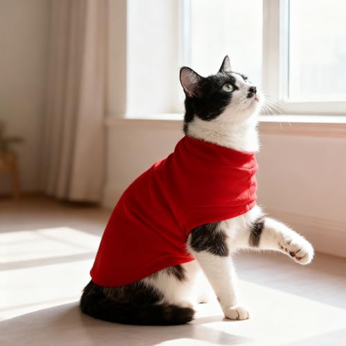 Cat Sweater Warm Fleece Pet Clothes for Cats Only (Red / Medium)