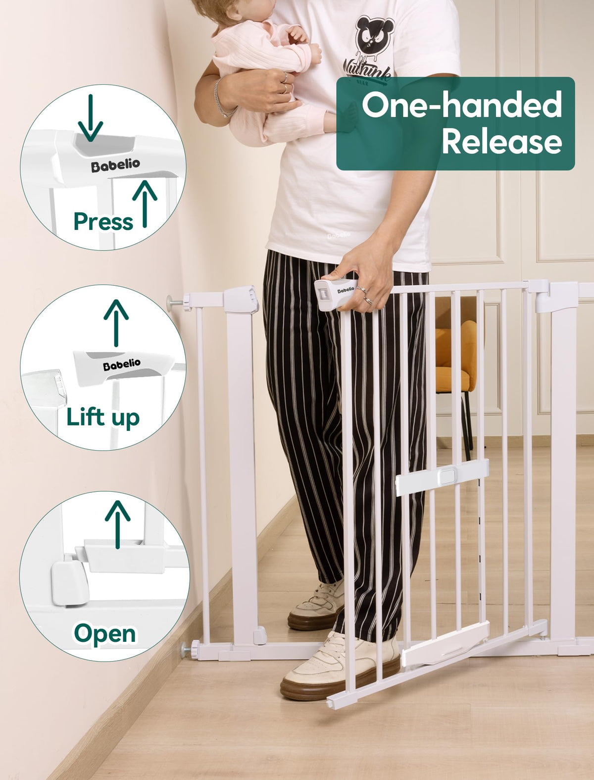 Dog Gate with Cat Door (White / 29-40" Wide, 30" Tall)
