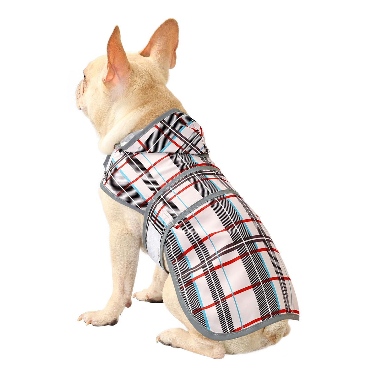 Dog Raincoat for Medium Dogs Waterproof Jacket Hooded Rain Coats with Reflective Strips Leash Hole & Poncho Adjustable Fit (Khaki Plaid / Medium)