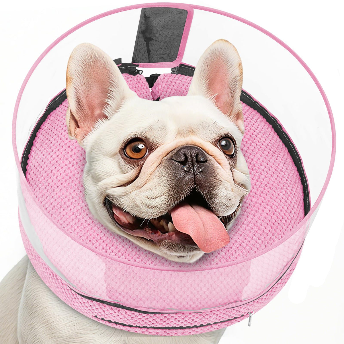 Inflatable Dog Cone with Clear Shield for Added Coverage (Pink / M+ (Neck: 11"-14"))