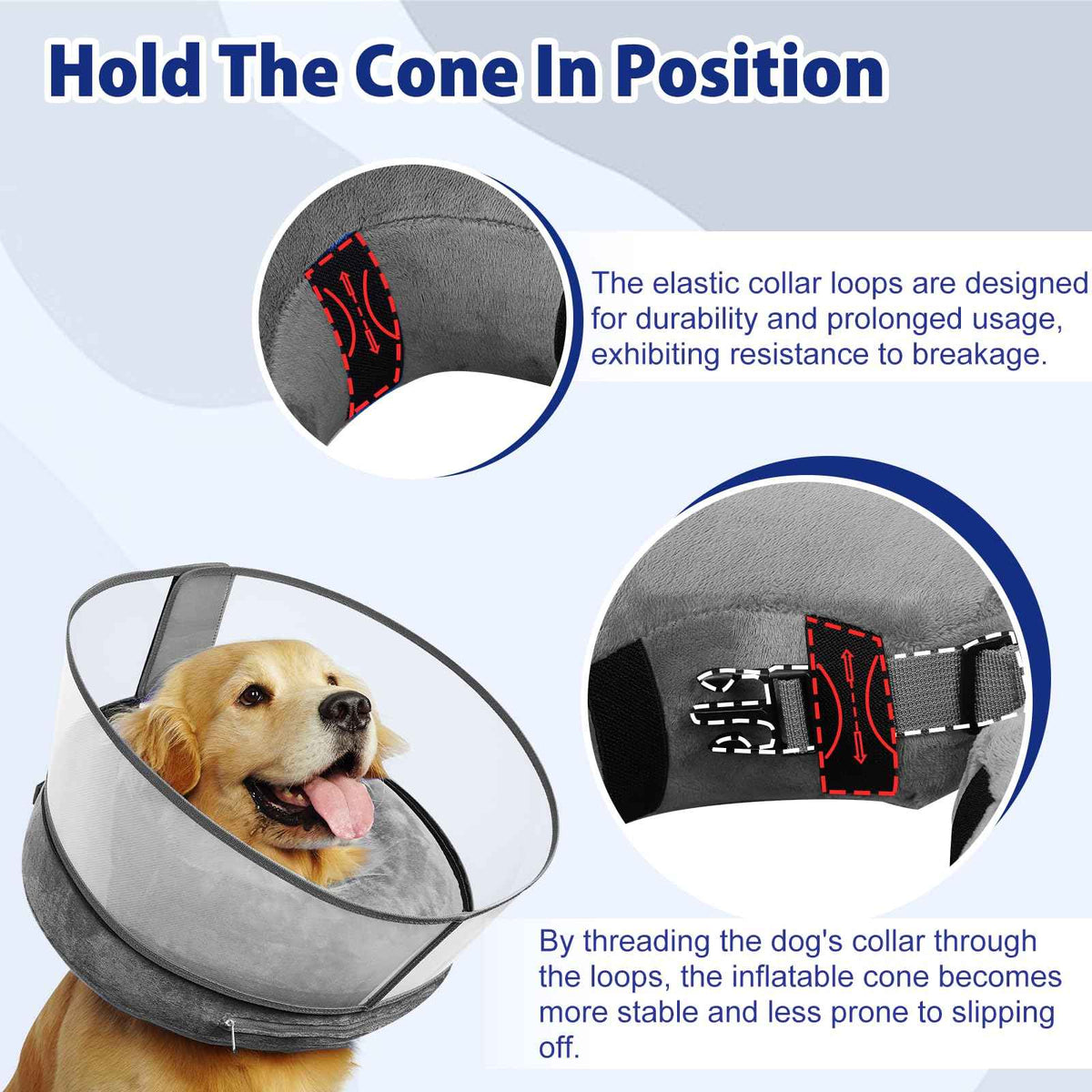 Inflatable Dog Cone (L (Neck: 14"-18") / Grey)