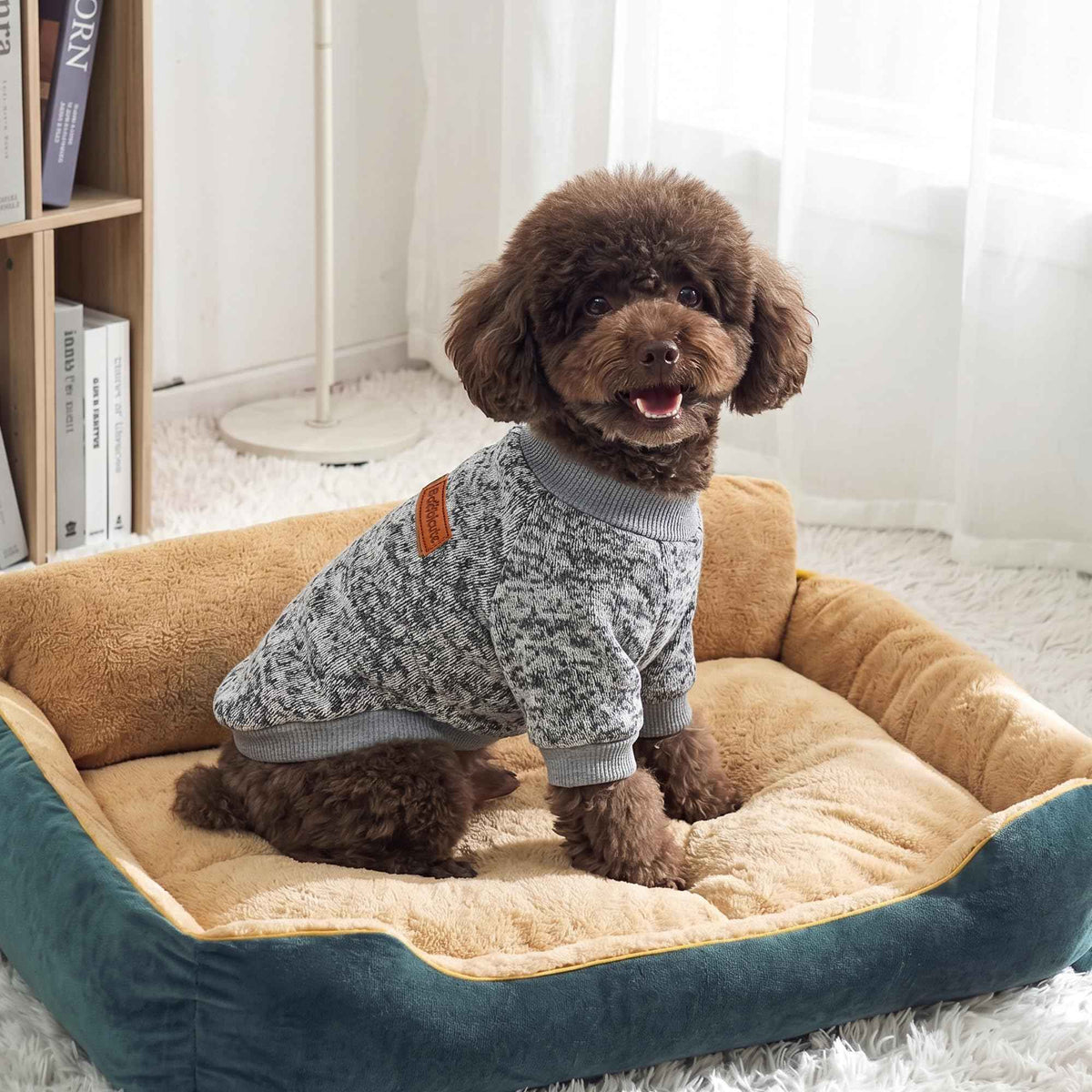 2 Pack Dog Sweaters for Small Dogs Girl Boy Winter Fleece Clothes Warm Soft Dog Sweatshirt Outfit for Dogs Cats Pet Apparel (Khaki+Gray / M (Back: 13.7", Chest: 17.7", 10-14 lbs))
