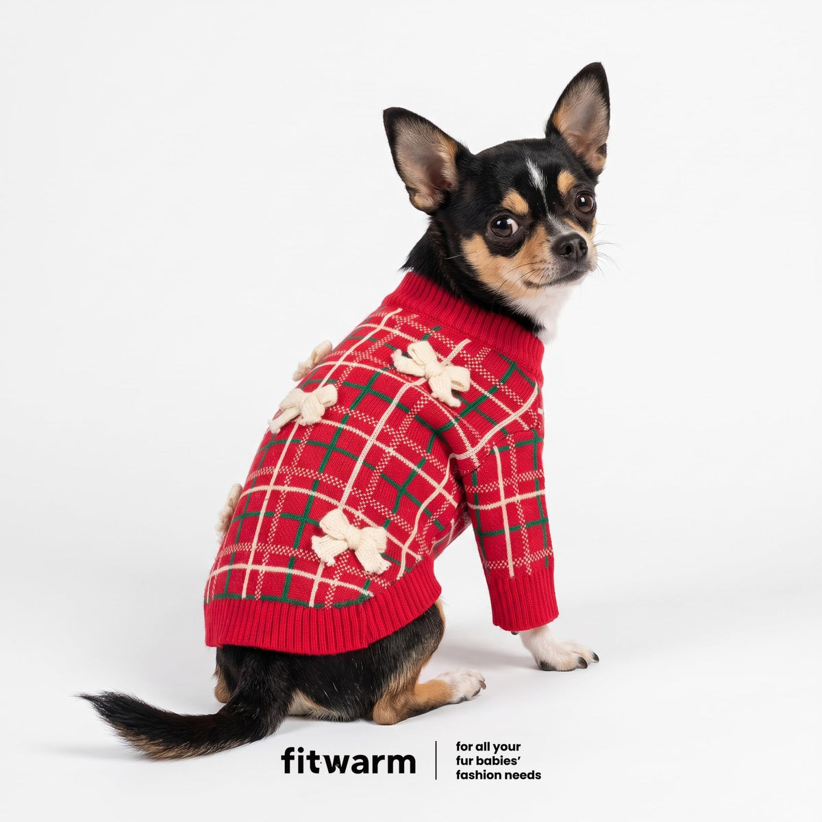 Plaid Bow Dog Jacquard Sweater (X-Small / Plaid Bow)